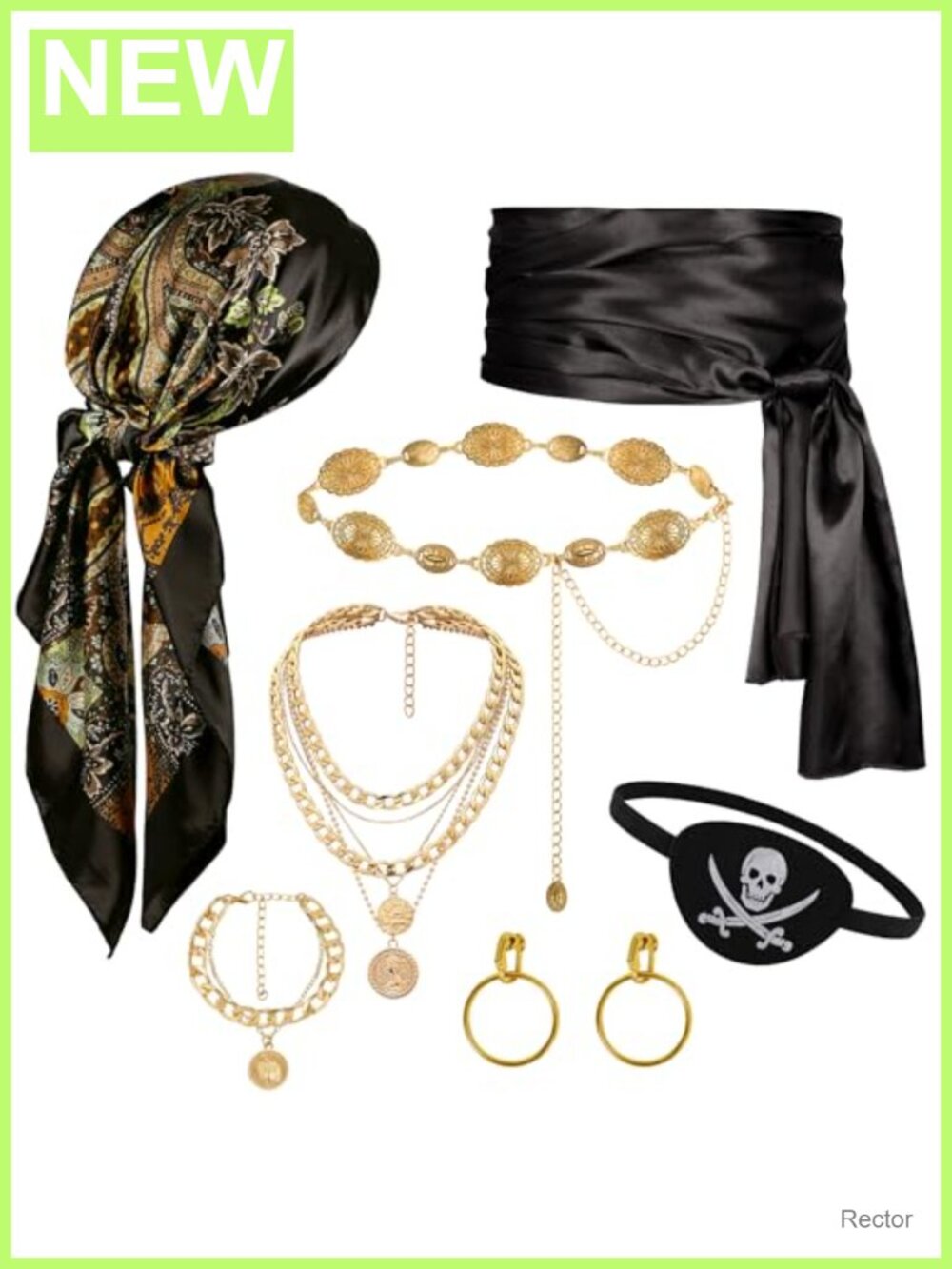 7PCS Pirate Costume Accessory Set Headband Eye Patch Belt Chain Adults